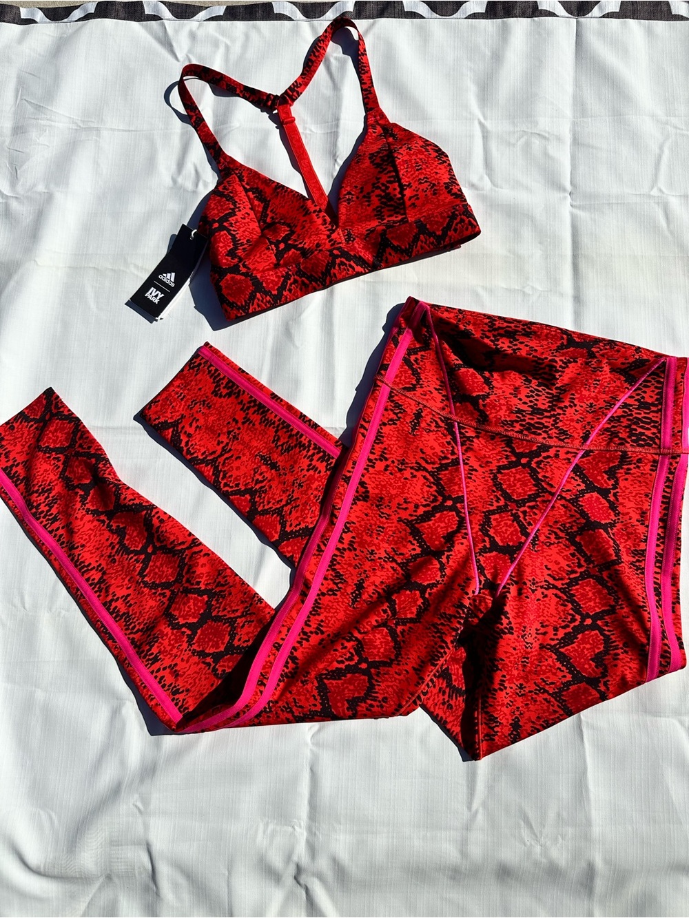 RARE Adidas x Ivy Park Women's Red Snake-Print Sports Bra & Legging Set